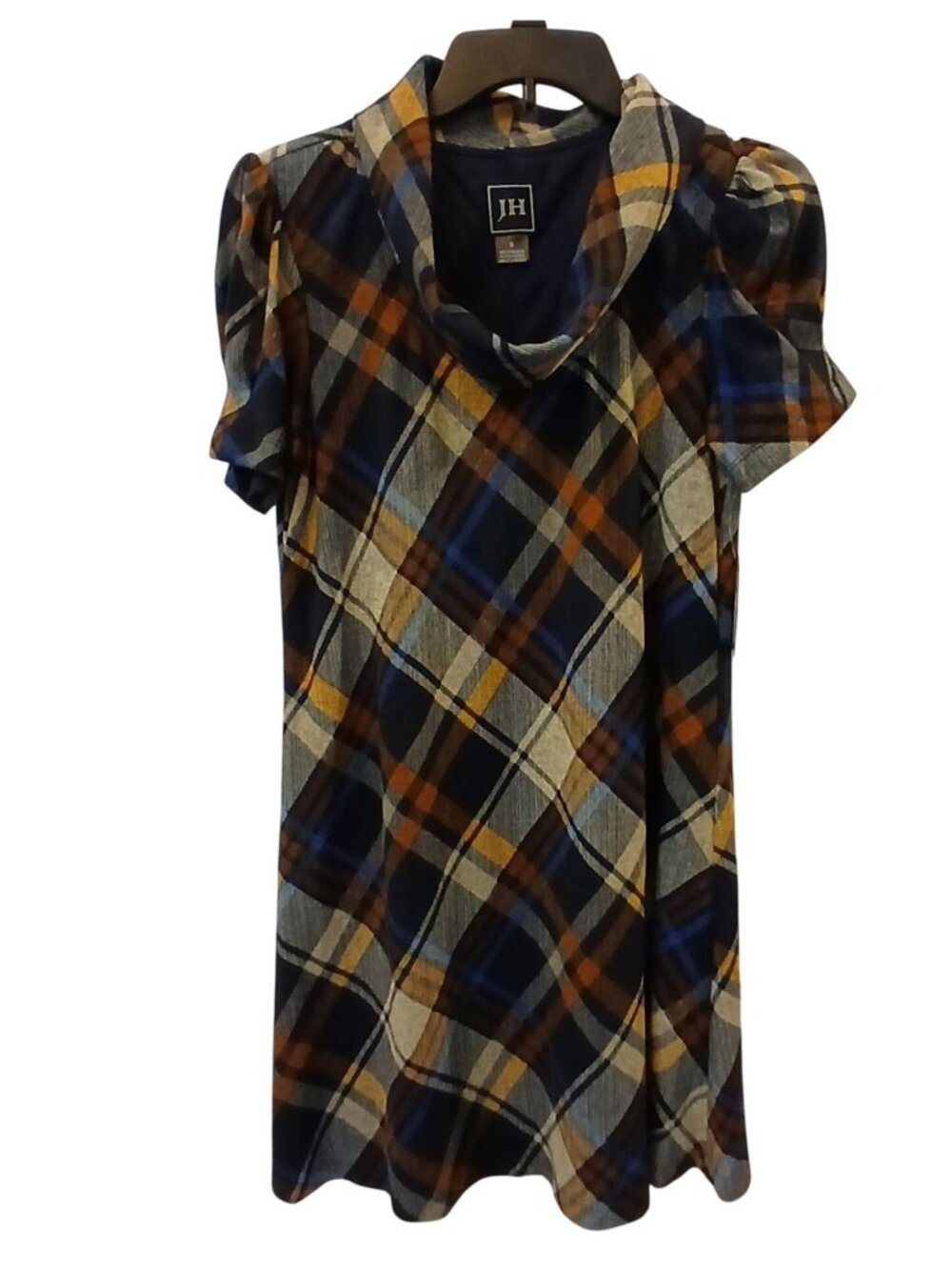 Jessica Howard Womens Plaid Short Sleeve Dress Sz Small Blue/Tan NWT #D-31